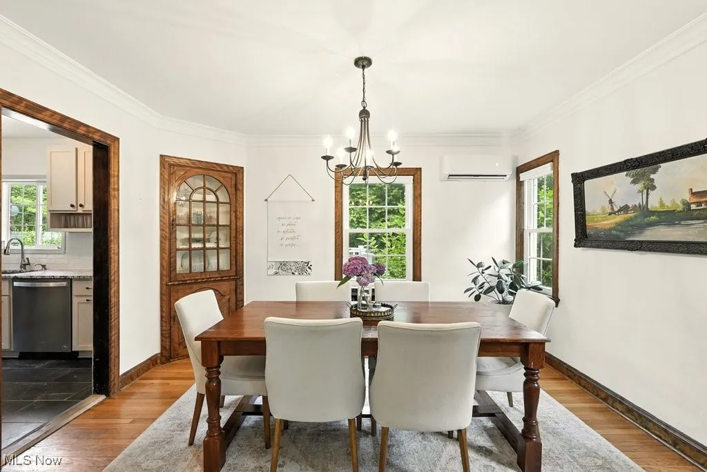 Dining room with built in corner Curio cabinet