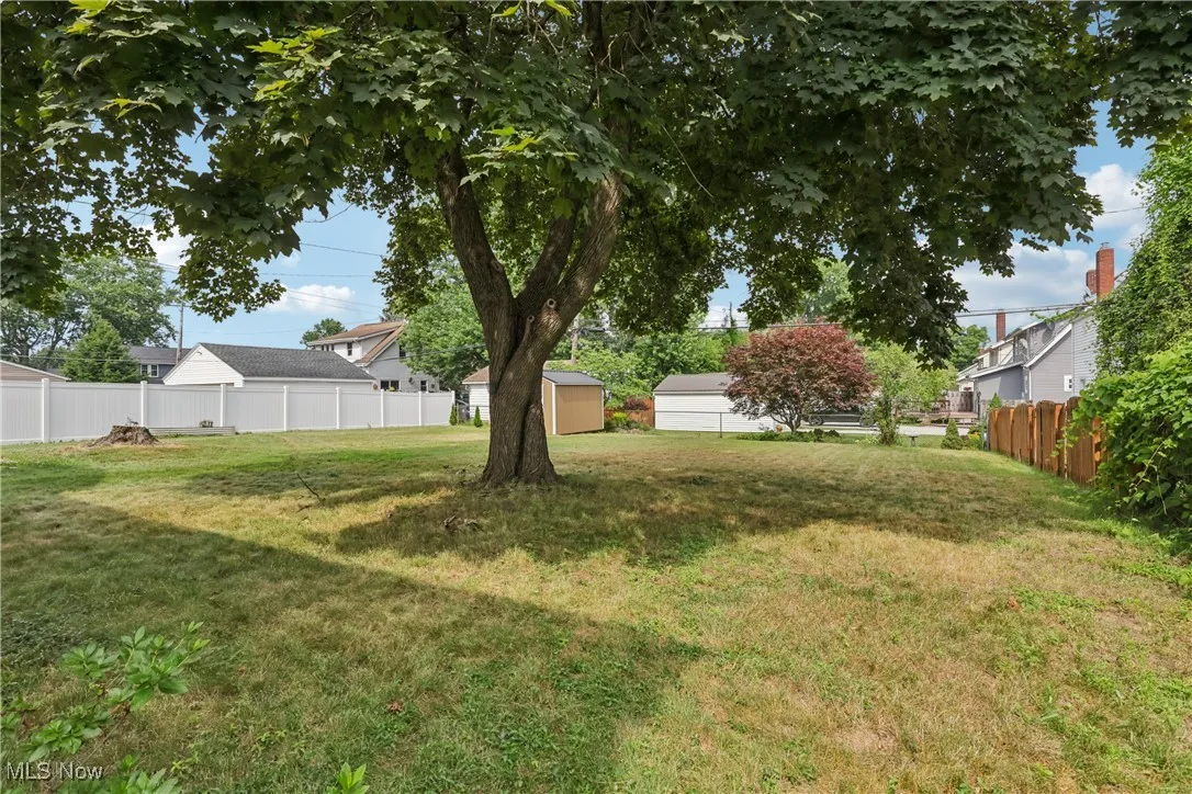 Fenced backyard with a shed