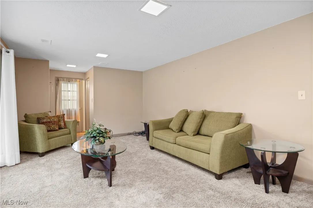 family room with carpet flooring