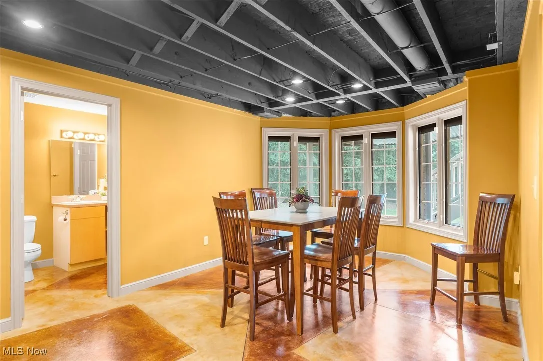 Dining area, lower level and finished concrete floors
