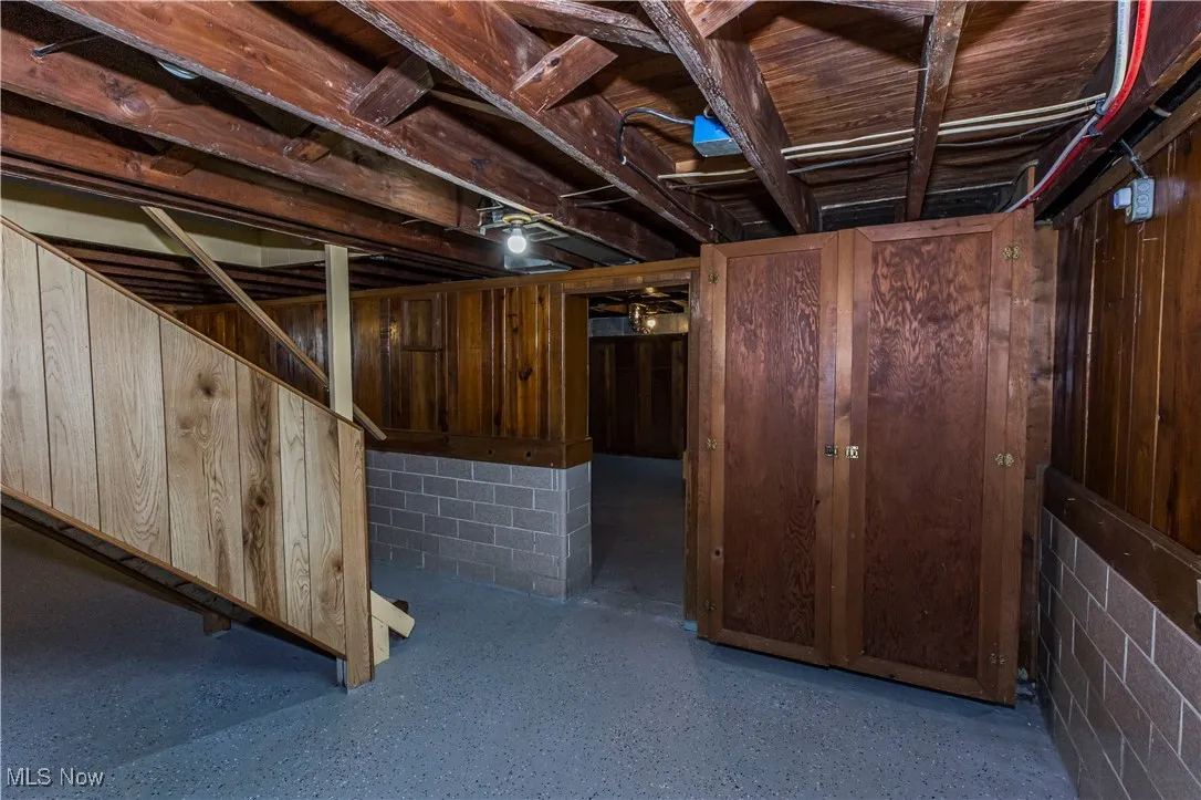 Basement with concrete block wall