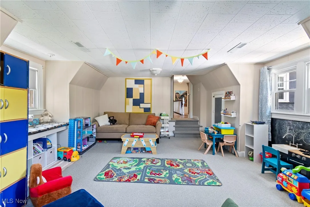Playroom with carpet flooring