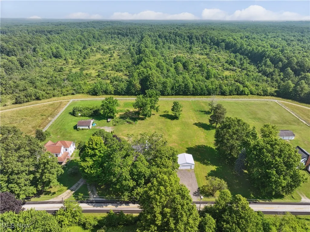 Aerial view of a heavily wooded area