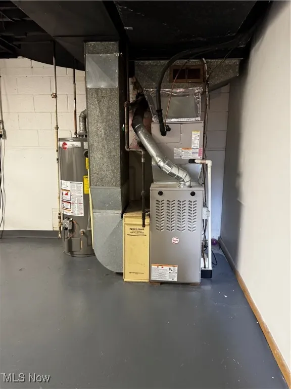 Utilities featuring water heater and heating unit