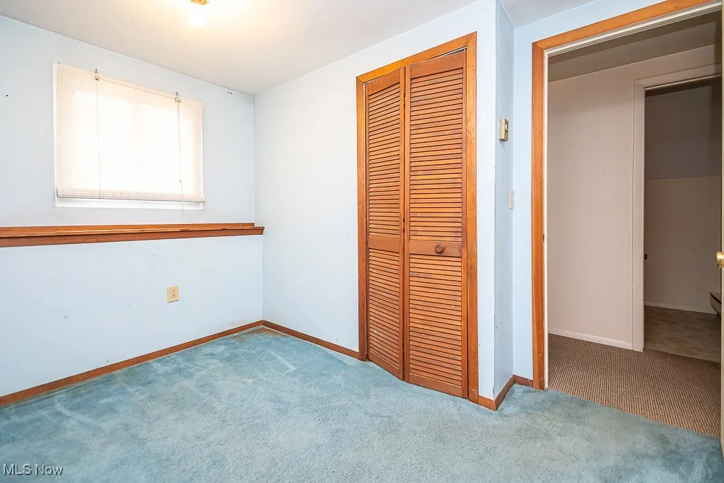 Unfurnished bedroom with carpet floors and a closet