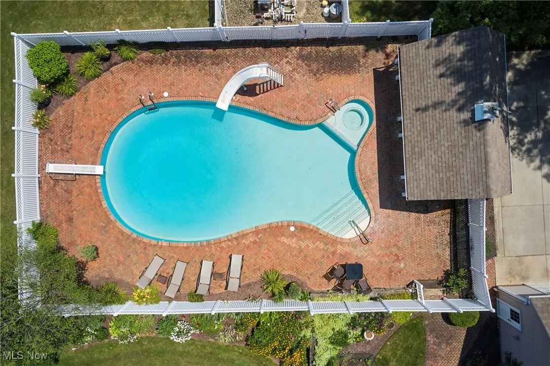 Drone / aerial view of a pool area