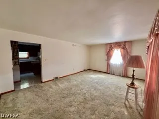 Carpeted empty room featuring baseboards