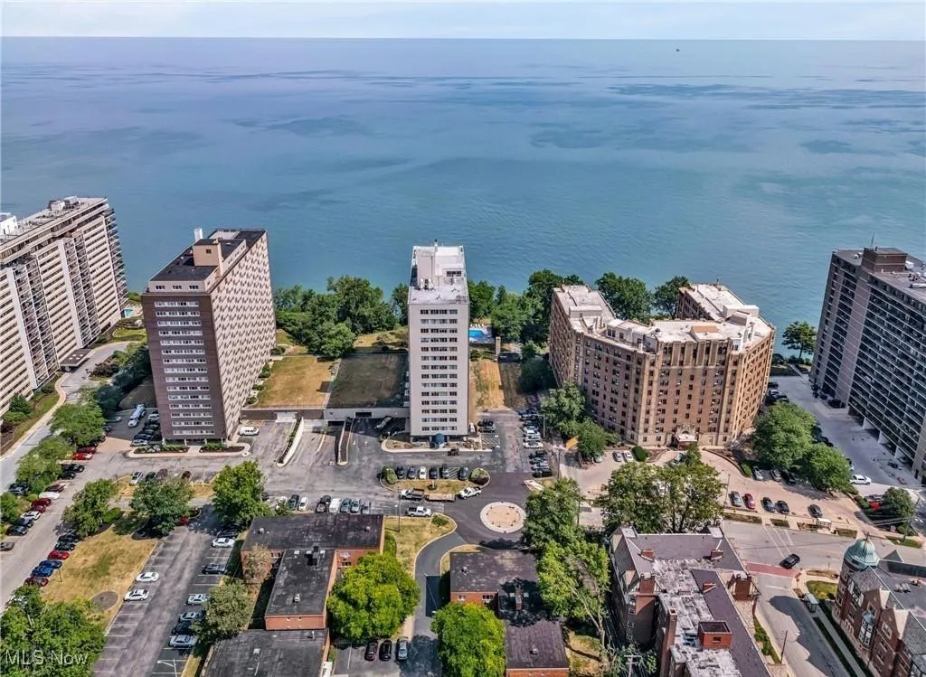 Aerial view of a nearby body of water