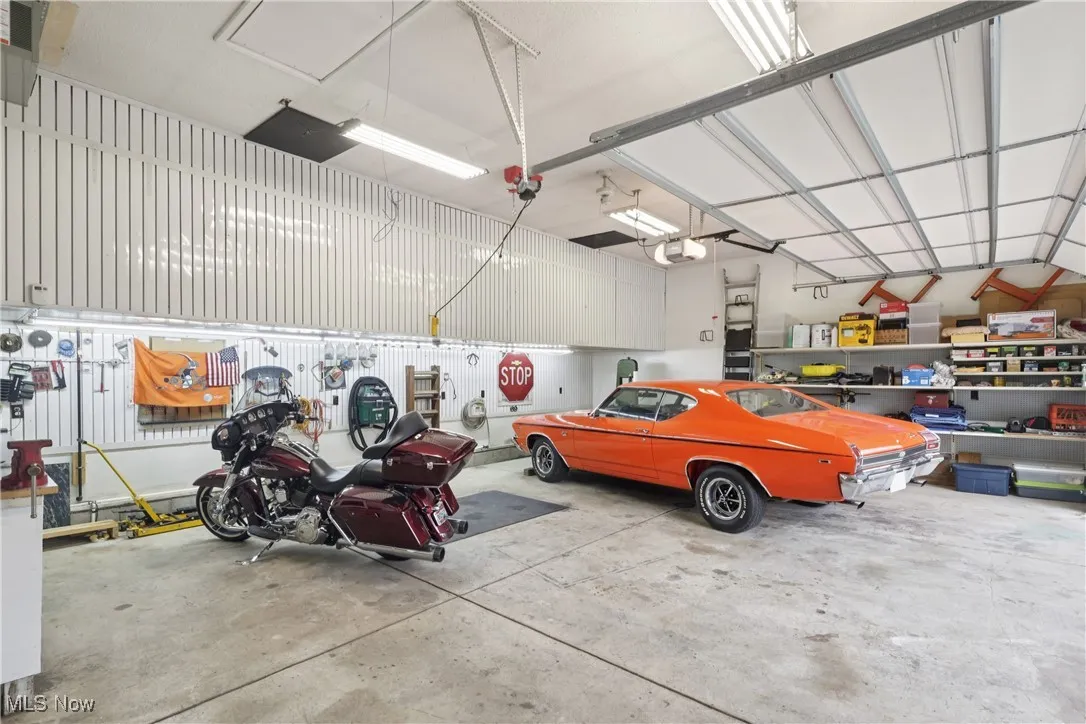 Inside 2 car detached garage with plenty of storage