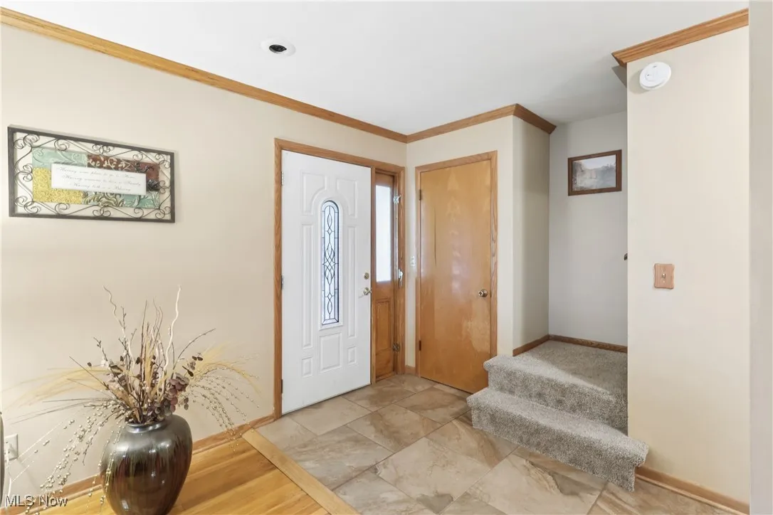Entrance foyer featuring a closet and stone flooring