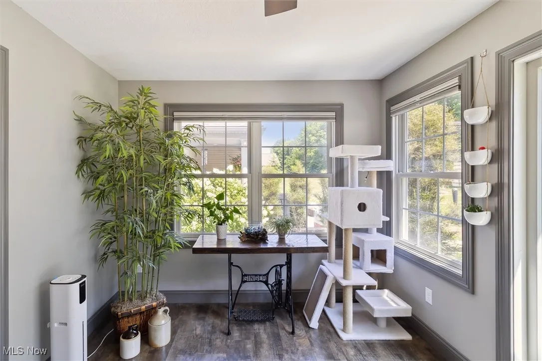 Office area featuring wood finished floors