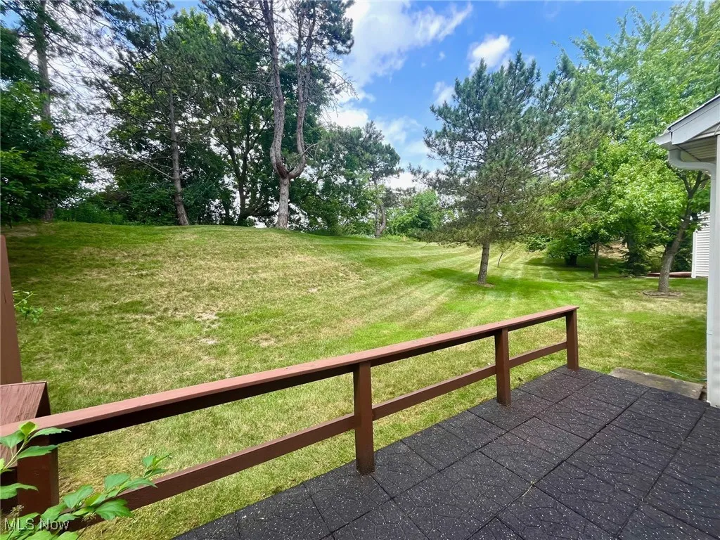 View of grassy yard with view of scattered trees