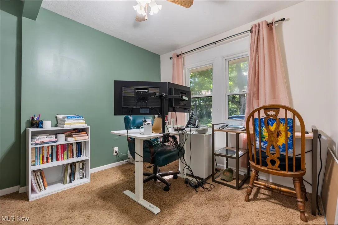 Two of the three bedrooms are located on the first floor.