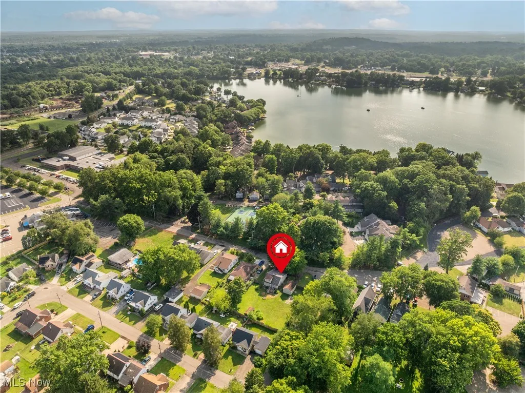 Aerial view of the home just steps from Myers Lake.