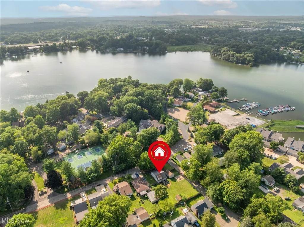 Aerial view of the home just steps from Myers Lake.