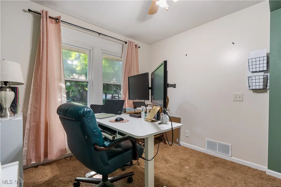 Two of the three bedrooms are located on the first floor.