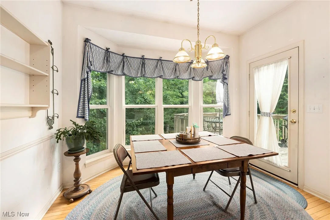 Bayed dinette area overlooks luscious landscaping & allow for access to deck.