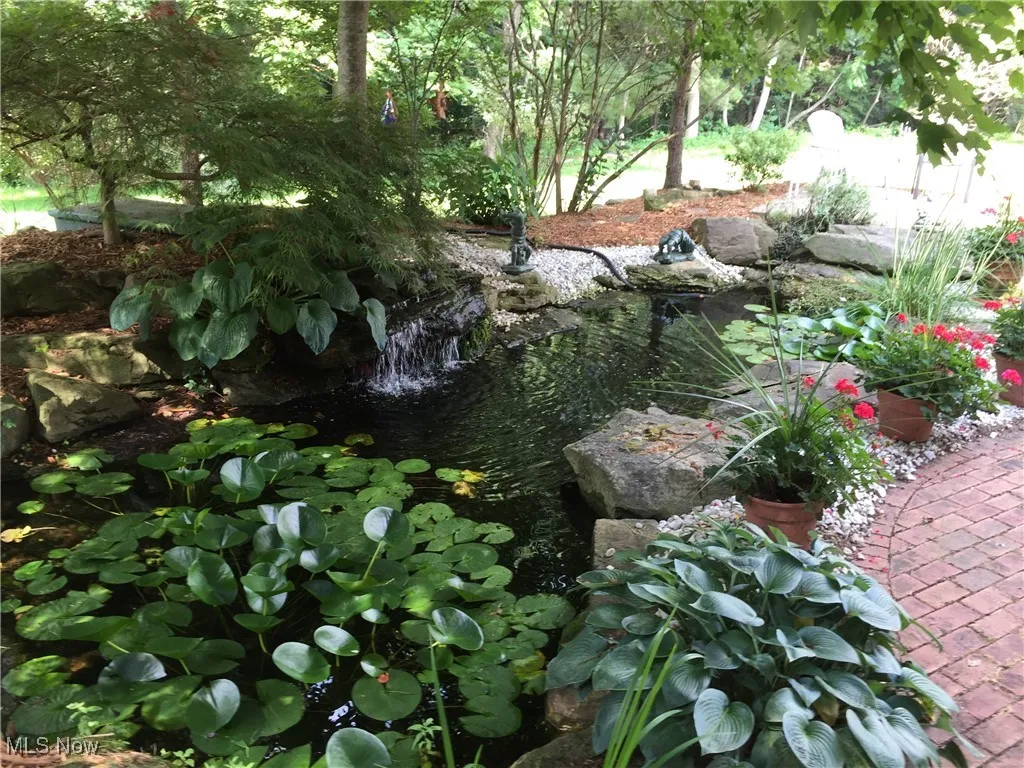 View of yard with a garden coy pond