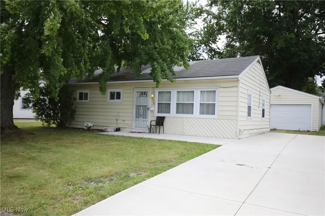 structure and a front lawn