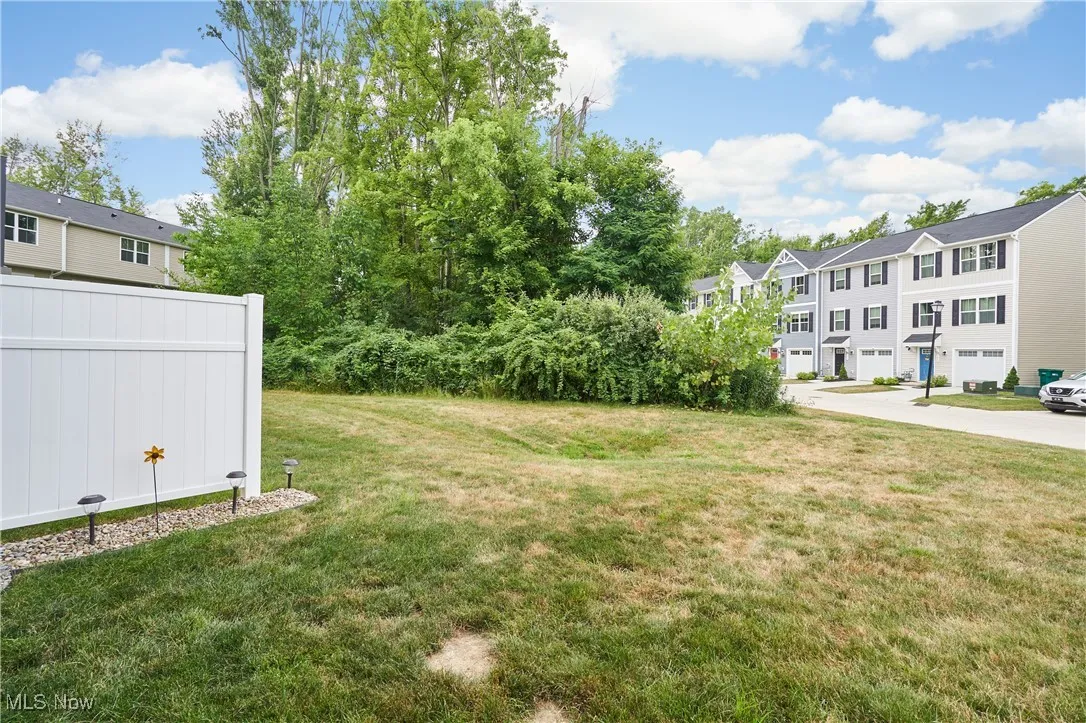View of green lawn with a residential view
