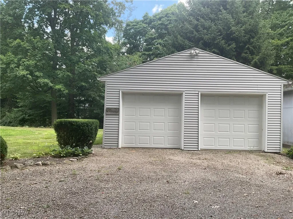 View of detached garage