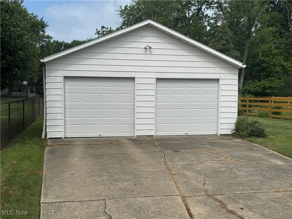 View of detached garage