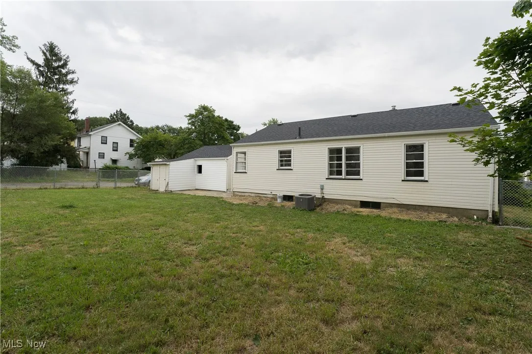 Back of house with a fenced backyard