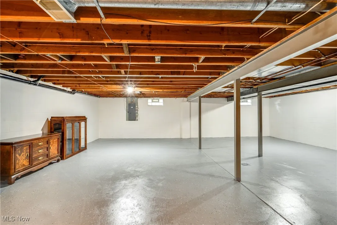 Basement featuring electric panel