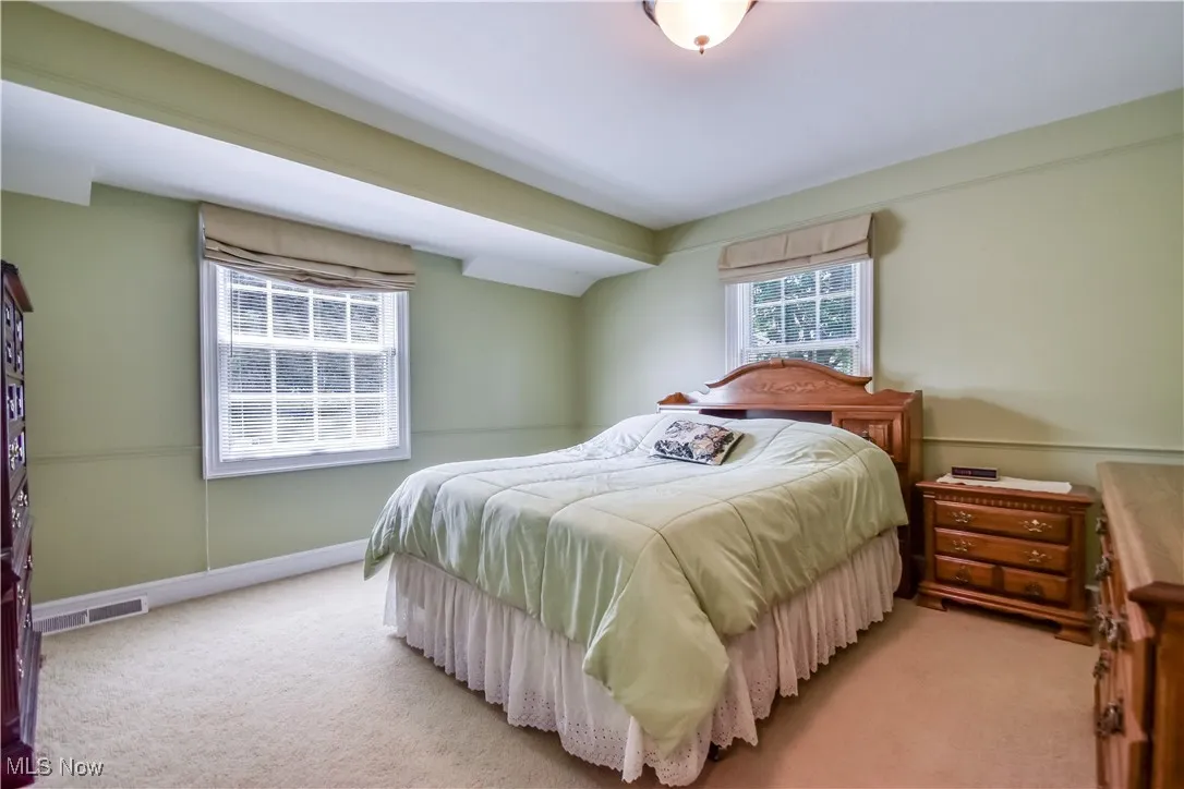 Bedroom with light carpet