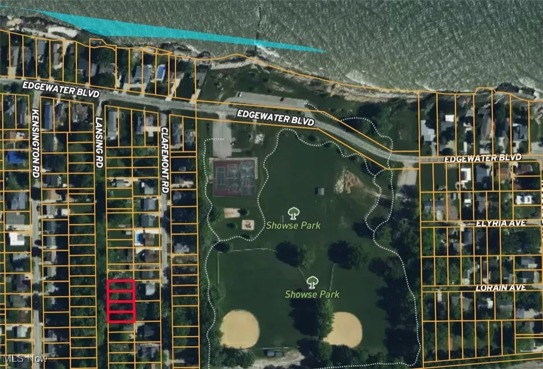 Ariel view of property location featuring bottom two property parcels outlined