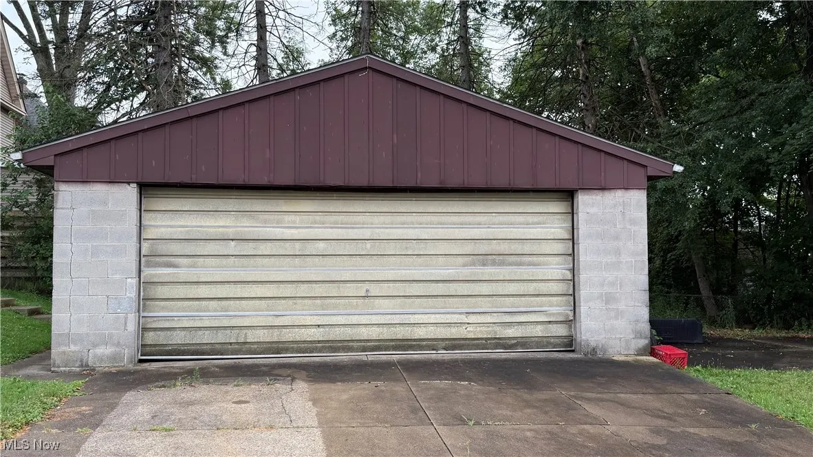 View of detached garage