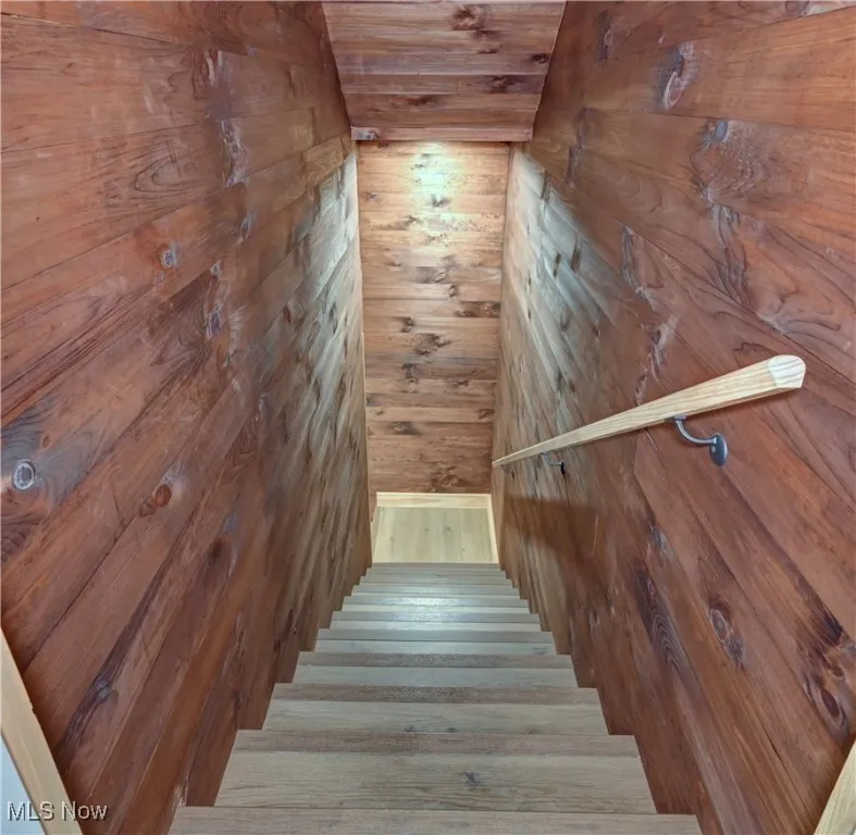 Stairs with wooden walls