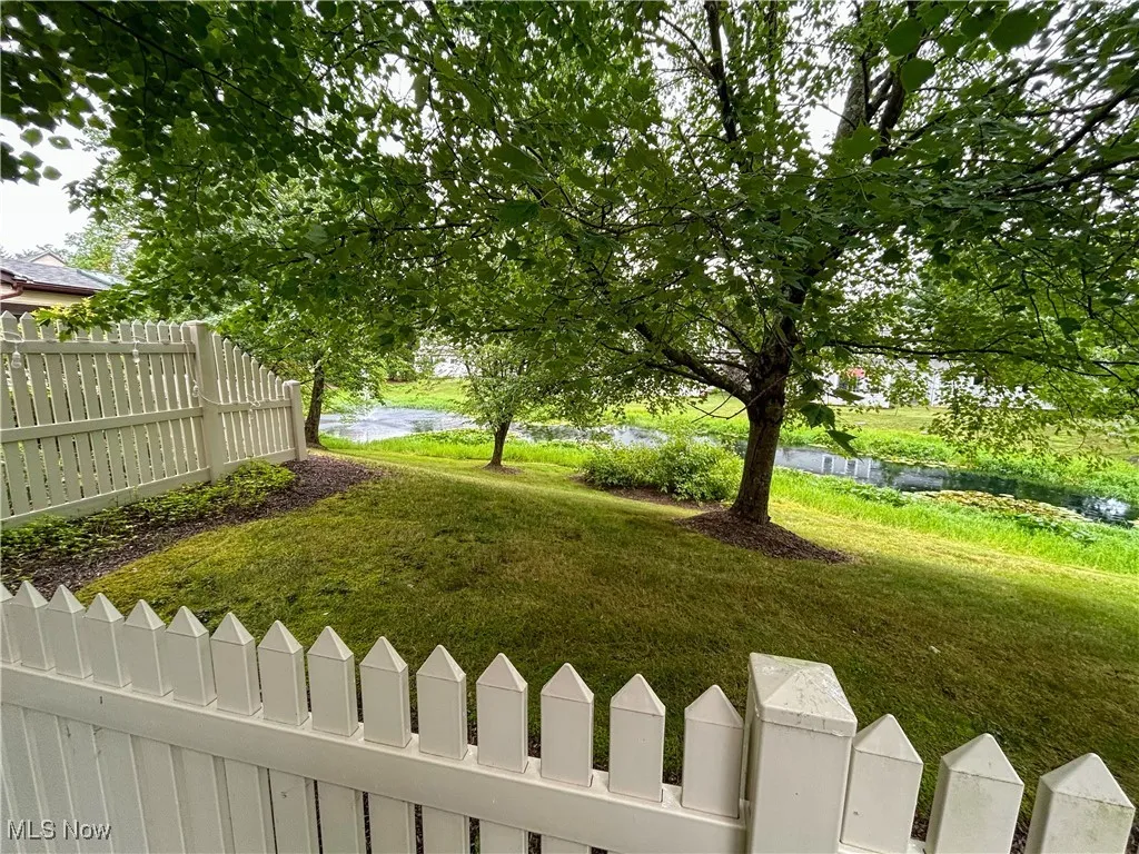 View of backyard and pond