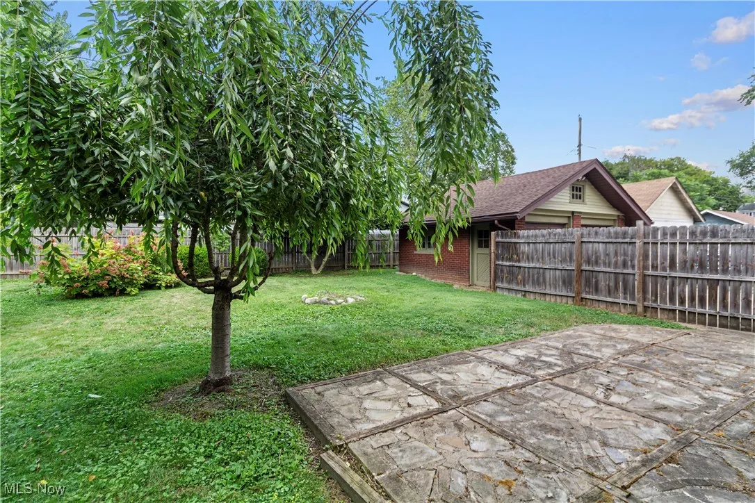 Fenced backyard featuring a patio