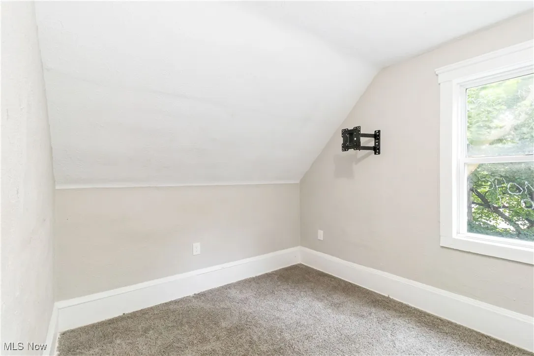 Bonus room with vaulted ceiling and carpet flooring