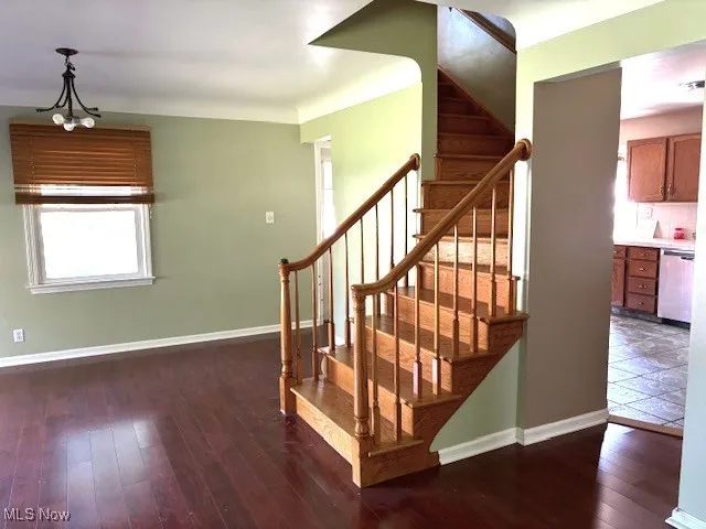 Stairs featuring healthy amount of natural light and wood-type flooring