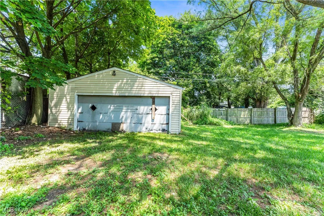 View of detached garage