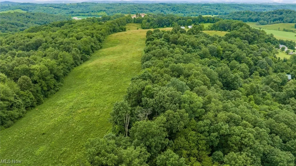 Aerial view of a heavily wooded area