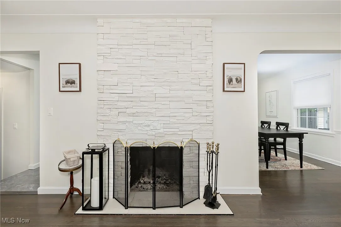 The elegant stone fireplace is a feature on the main level.