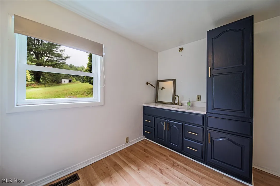 Bathroom with vanity and wood finished floors
