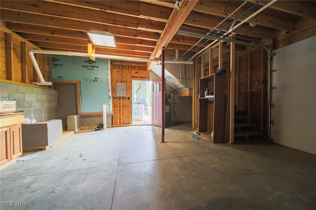 Basement featuring electric panel