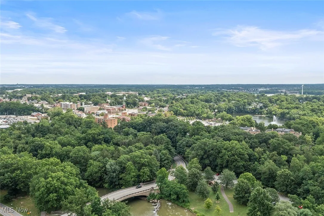 Aerial view of a notable bridge and a nearby body of water