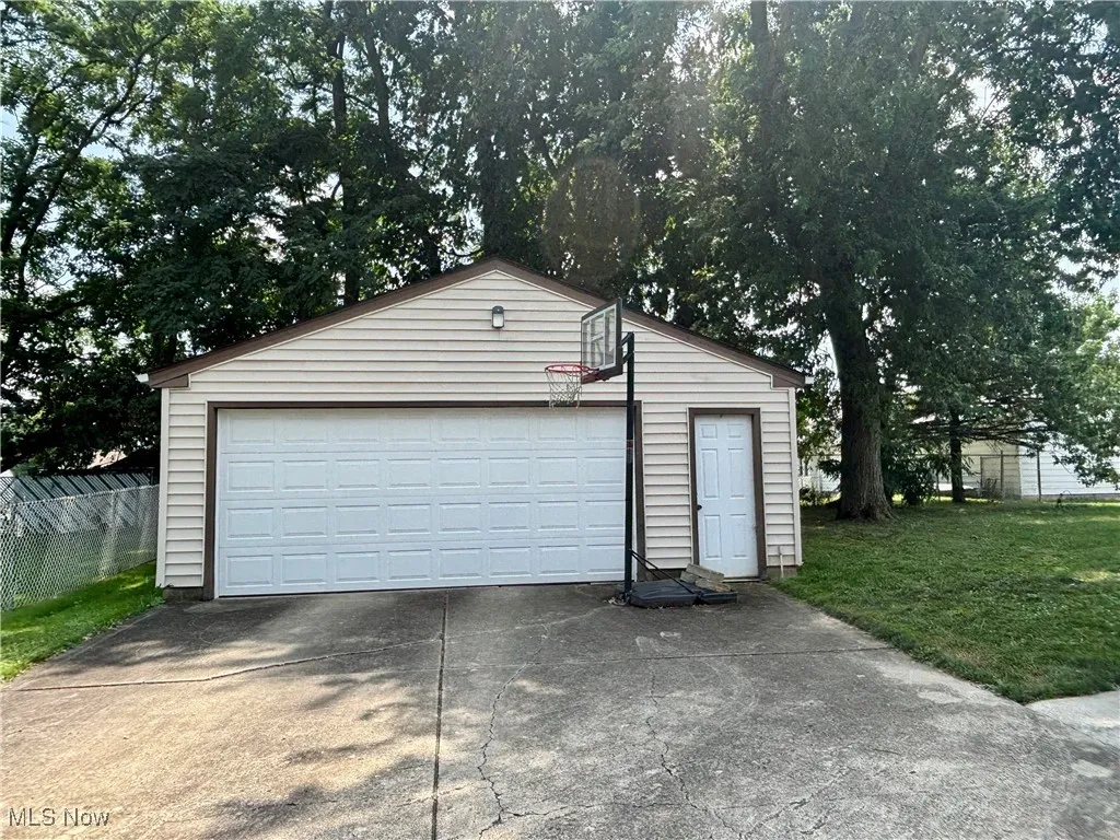 View of detached garage