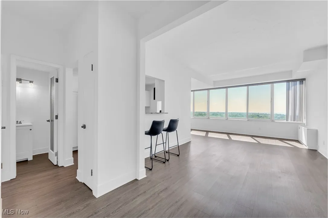Living room featuring wood finished floors and radiator