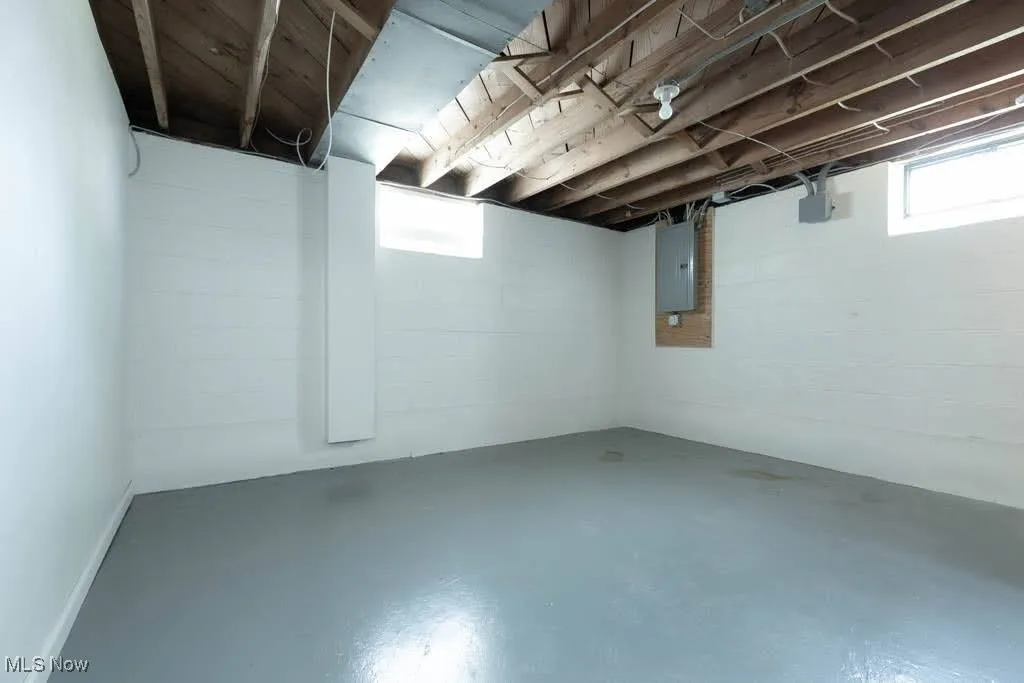 Basement featuring electric panel