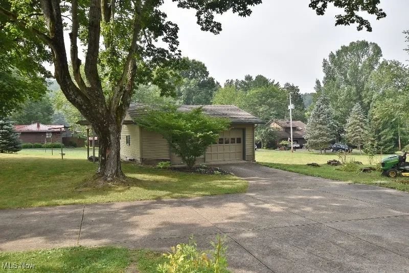 View of garage from deck