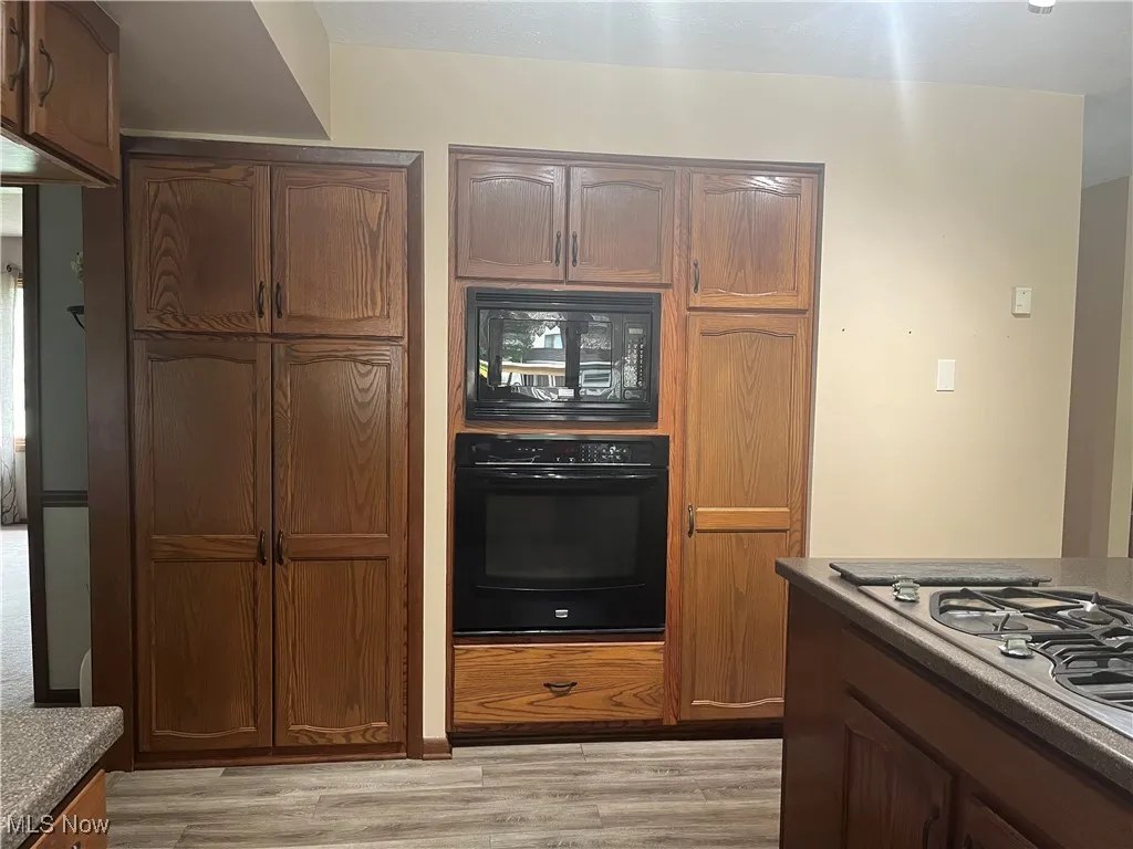 Large Pantry, built-in Microwave and Wall Oven, and more cabinets.