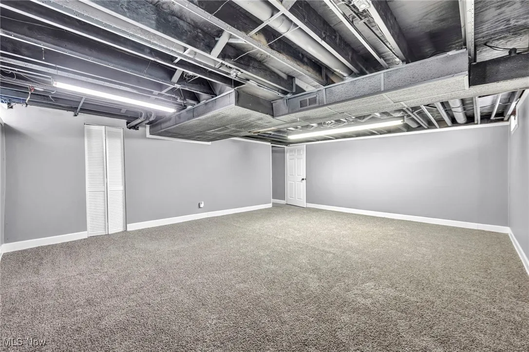 Finished basement with carpet flooring