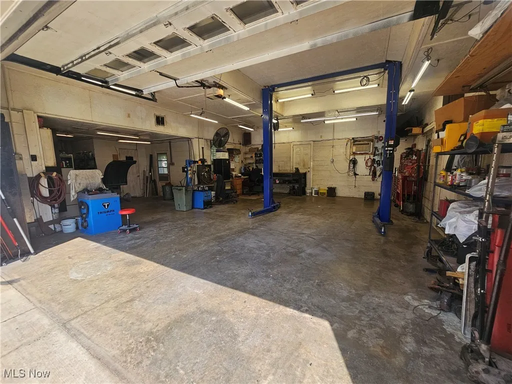 Garage with a workshop area