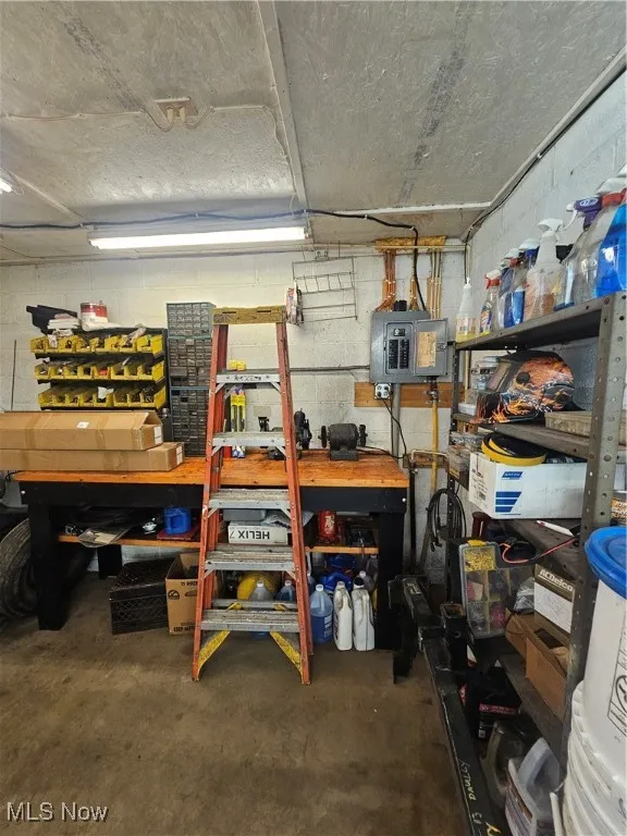 Storage area featuring electric panel